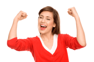 woman celebrating with arms up