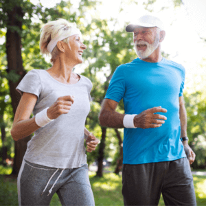 A man and a women work out together.