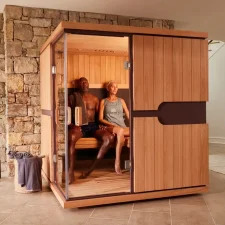 photo of couple in a sauna