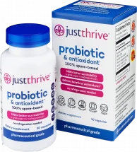 photo of just thrive bottle of supplements and box it comes in